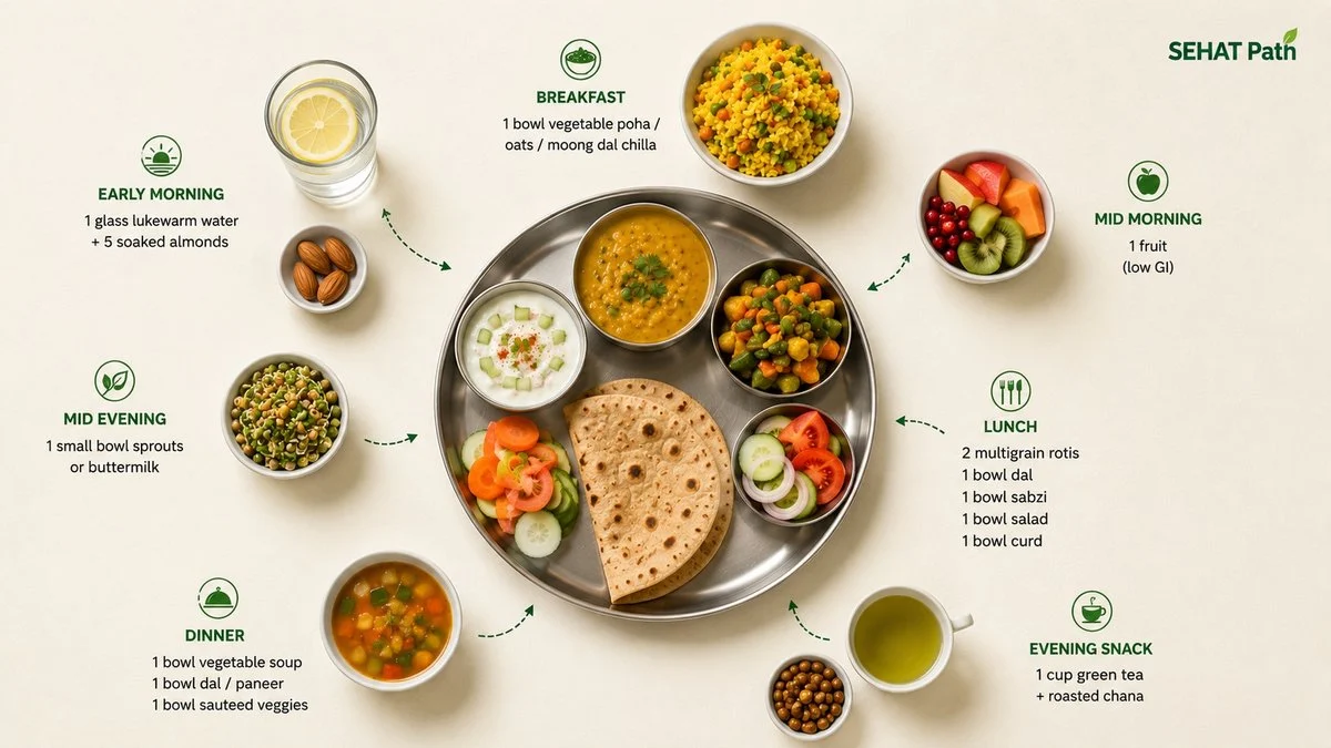 Diabetes mein kya khana chahiye — pura din ka Indian diet chart — Sehat Path