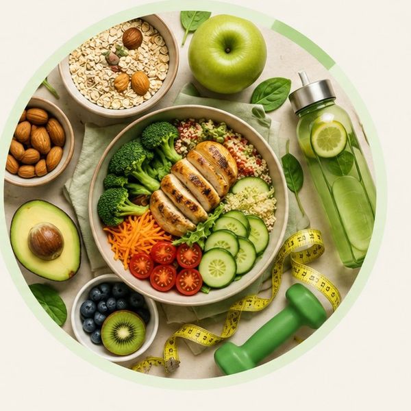 Personalised diet plan ke liye healthy balanced Indian food bowl — vegetables, protein aur fruits